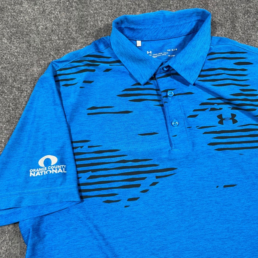 Under Armour HeatGear Golf Polo Shirt Mens Large Orange County National Blue